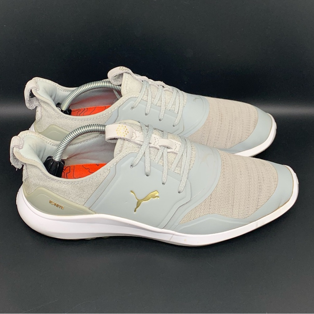 Puma Men's Light Gray and White Athletic Sneakers with Gold Logo
